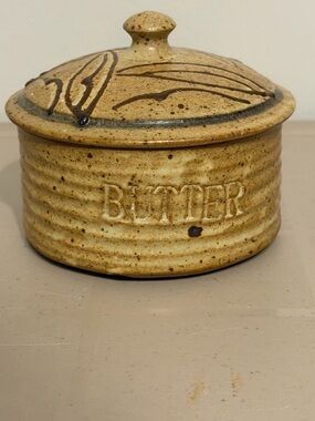 Brown Art Studio Butter Crock Signed